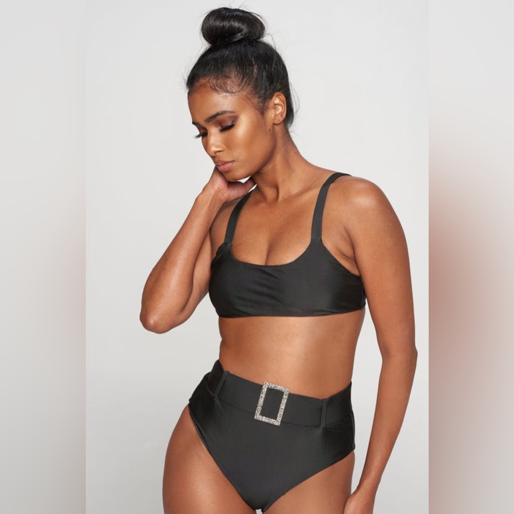 Black High Waisted Two Piece Set | Black High Waisted Bikini with Belted Bottom